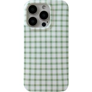 ZTOFERA for iPhone 15 Pro Case with Trendy Grids Plaid Checkerboard Pattern,Fashion Simple Checkered Print for Women Men,Soft TPU Slim Glossy Shockproof Case Cover(Green)