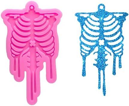 Shiny Glossy Halloween Skull Human Skeleton Bone Rib Shape Silicone Molds for DIY Craft Keychain Polymer Clay Mold Epoxy Pendant Resin Crafting Making Cake Decoration Fondant Mould, Set of 3 Shiny Glossy Halloween Skull Human Skeleton Bone Rib Shape Silicone Molds for DIY Craft Keychain Polymer Clay Mold Epoxy Pendant Resin Crafting Making Cake Decoration Fondant Mould, Set of 3