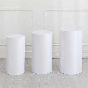 uxcell Set of 3 White Cylinder Spandex Stand Covers, Plinth Stand Cover for Party Wedding Birthday Decoration, Only Contains Cylinder Covers (Elastic Fabric - Small)