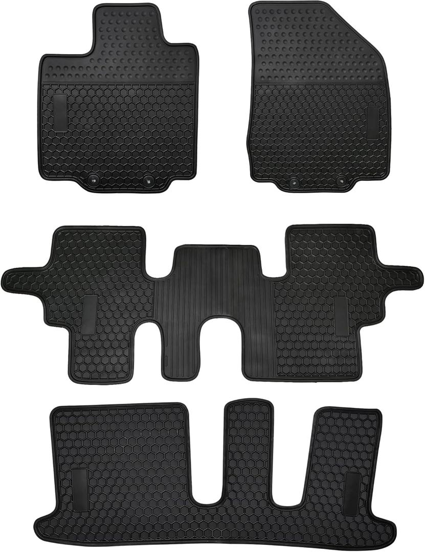 Car Floor Mats Custom Fit for 2014-2020 Infiniti QX60/2013-2020 Nissan Pathfinder/2013 Infiniti JX35 7 Passenger Black Rubber All Weather Protection Auto Floor Liners Heavy Duty Odorless