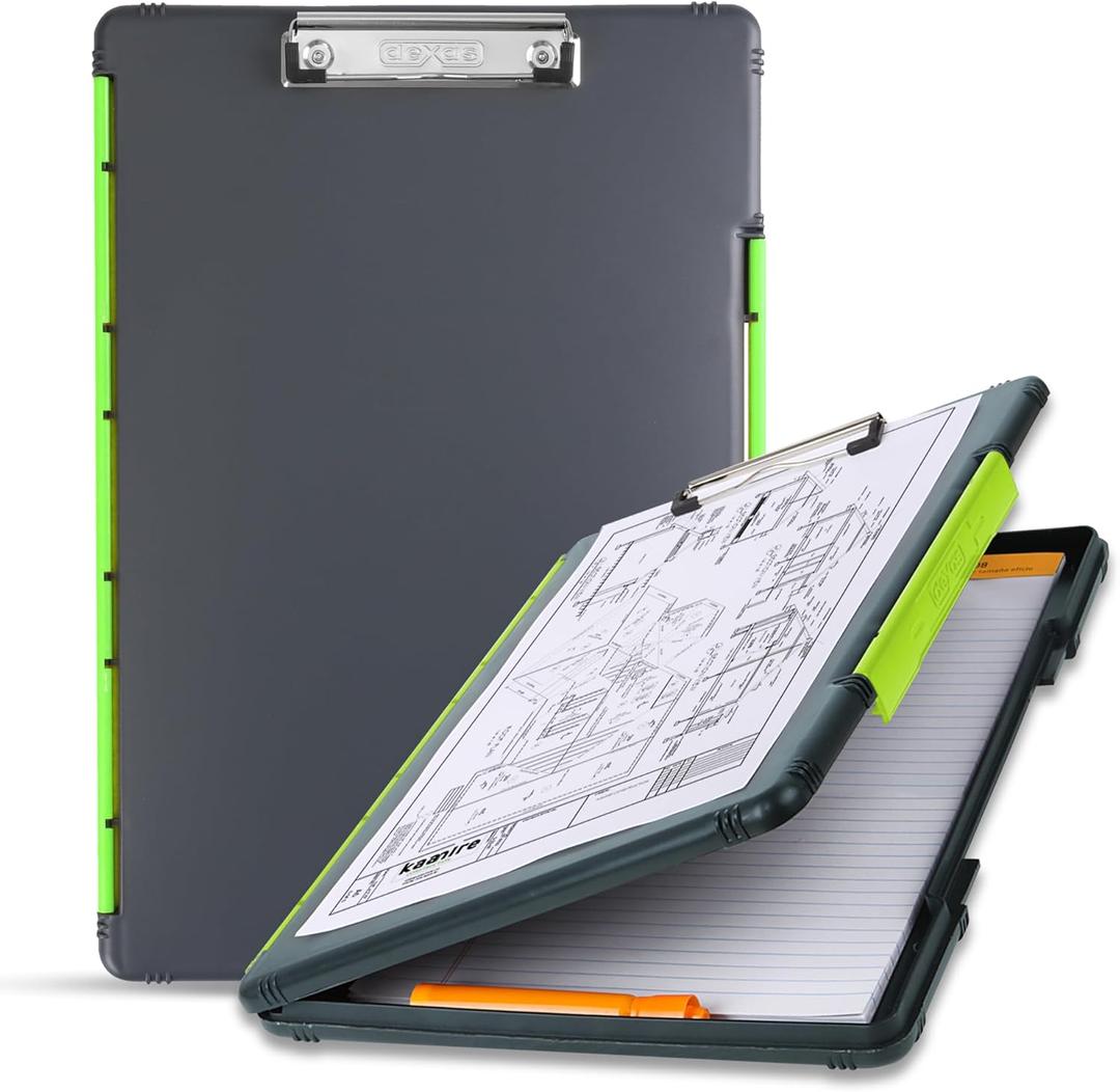 Dexas Legal Size XL Slimcase 2 Storage Clipboard, Gray with Green Clip, 15.5" x 10.5"