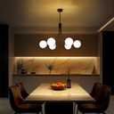 6-Light Modern Farmhouse Black Chandelier, Mid Century Dining Room Light Fixtures Over Table, Hanging Sputnik Chandelier for Kitchen Island Living Room Bedroom Office, Milk White Globe Glass Shade