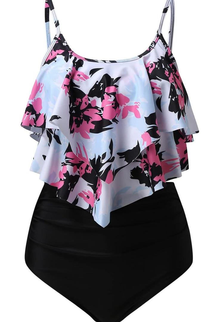 Swimsuit for Women Ruffle Swimwear Top Teen Girl Bathing Suit High Waisted Tummy Control Shorts Cute Summer Swim Suits M