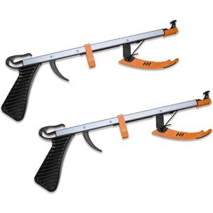 Rehabilitation Advantage Compact Reacher Grabber Tool, 15" Reach Extension, Set of 2, Rubberized Jaws, 3" Wide Grip, Lightweight Aluminum Pick Up Tool, Handle for Travel, Home, and Hard-to-Reach Items