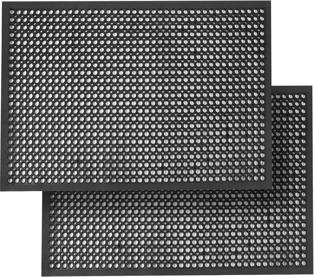 Anti Fatigue Rubber Mats - 2 Pack Restaurant Kitchen Non-Slip Bar Floor Entry Door Drainage Mats - Indoor/Outdoor Use - 36 x 60 Inches