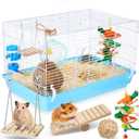 Zhengmy 9 Pcs Hamster Starter Kit, Hamster Cage with Complete Set of Accessories Including Exercise Wheel Chew Toys Food Dish Water Bottle Coconut Hut House Bed, 18.5 x 11.81 x 11.81