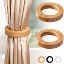 2PCS Wood Curtain Tiebacks Holdbacks,Wooden Magnetic Curtain Tiebacks 3.9 in Diameter,Boho and European Retro Curtain Clips,Strong Magnetic for Home,Office,Gifts,Multifunctional Pants Hanger
