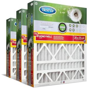 BestAir HW2025-8R AC Furnace Air Filter, 20" x 25" x 4", MERV 8, Removes Allergens & Contaminants, Fits 100%, For Honeywell Models, Pack of 3