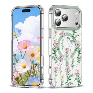 XIQI Compatible with iPhone 17 Pro Case 6.3" for Women Girls Cute Translucent Magnetic Phone Case with Floral Pattern [Never Fade Flower Design][Compatible with Mag-Safe],Carnation