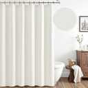 ANRODUO White Long Linen Shower Curtain, 96 Inch Fabric Shower Curtain with 12 Metal Hooks, Waterproof Heavy Duty Polyester, Button Hole Design, Machine Washable for Bathroom Hotel, W72xL96