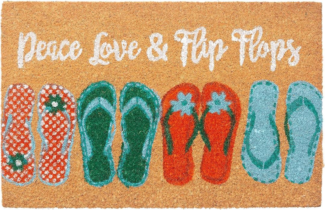 Storm Stopper Doormat Peace, Love, & Flip Flops All Weather Heavy Duty Mat 100% Natural Coir Face Non-Slip Outdoor Home Dcor Absorbent, Fade Resistant & Pet Friendly 18 x 28