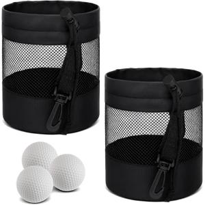 2 Pcs Golf Balls Storage Bag,Nylon Net Golf Ball Bag with Drawstring for Storing Golfs Balls Outdoor Carrying,Black