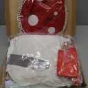 Mepase Halloween Renaissance Medieval Costume with Mushroom Hat Cinch Belt Fairy Elf Ear Butterfly Wings Costume for Cosplay (Small-Medium, Red)