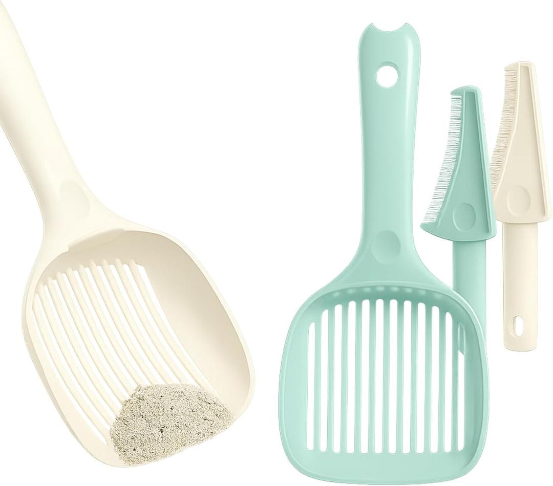 2 Pack Cat Litter Scoop & Deshedding Brush Set  Includes 2 Cat Litter Scoops + 2 Deshedding Brushes for Litter Box Cleaning & Cat Hair Care