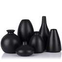 Set of 5 Matte Black Small Vases for Flowers, Ceramic Bud Vase Bulk Boho Centerpieces for Tables, Mini Short Vase Modern Bulk Wedding Centerpieces Ikebana Vases for Bridal Shower/House Warming Gift