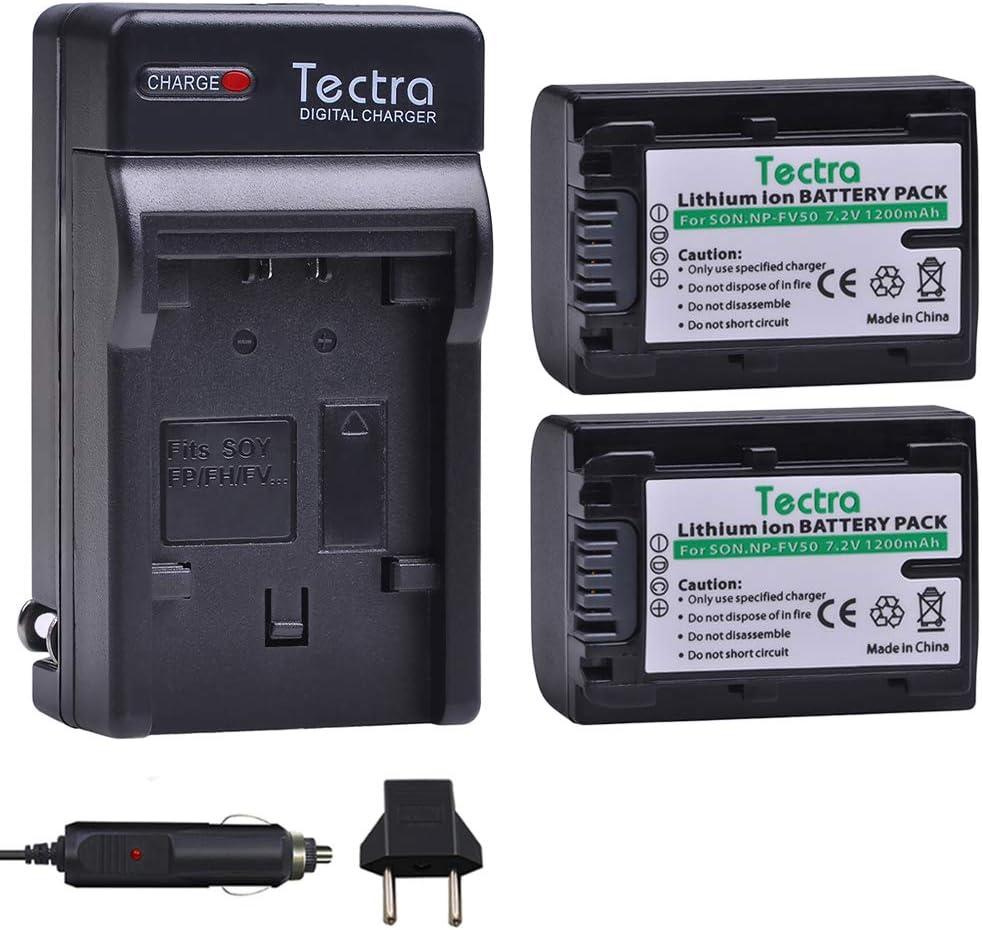 Tectra 2-Pack NP-FV50 Battery and Charger Kit for Sony NP-FV30 NP-FV40 NP-FV50 & Sony FDR-AX53 HDR-CX230 HDR-CX220 CX330 CX380 CX455 CX900 CX430V TD30V FDR-AX100 Handycam Camcorder