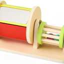 IEATFO 2-in-1 Montessori Baby Toys | Wooden Spinning Drum & Rolling Rattle Combo for 3 6 12 Months | Sensory Development Toys with Mirror, Bells & Tummy Time Play | ASTM Certified Gift (Girl/Boy)