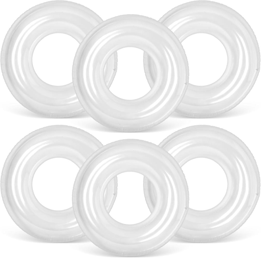 JellyArch 6 Pcs Inflatable Pool Floats 24 Inches Swim Tube Bulk Swimming Ring Pool Floaties for Beach Party Decorations Women and Men River Lake Summer Vacation Holiday (Clear)