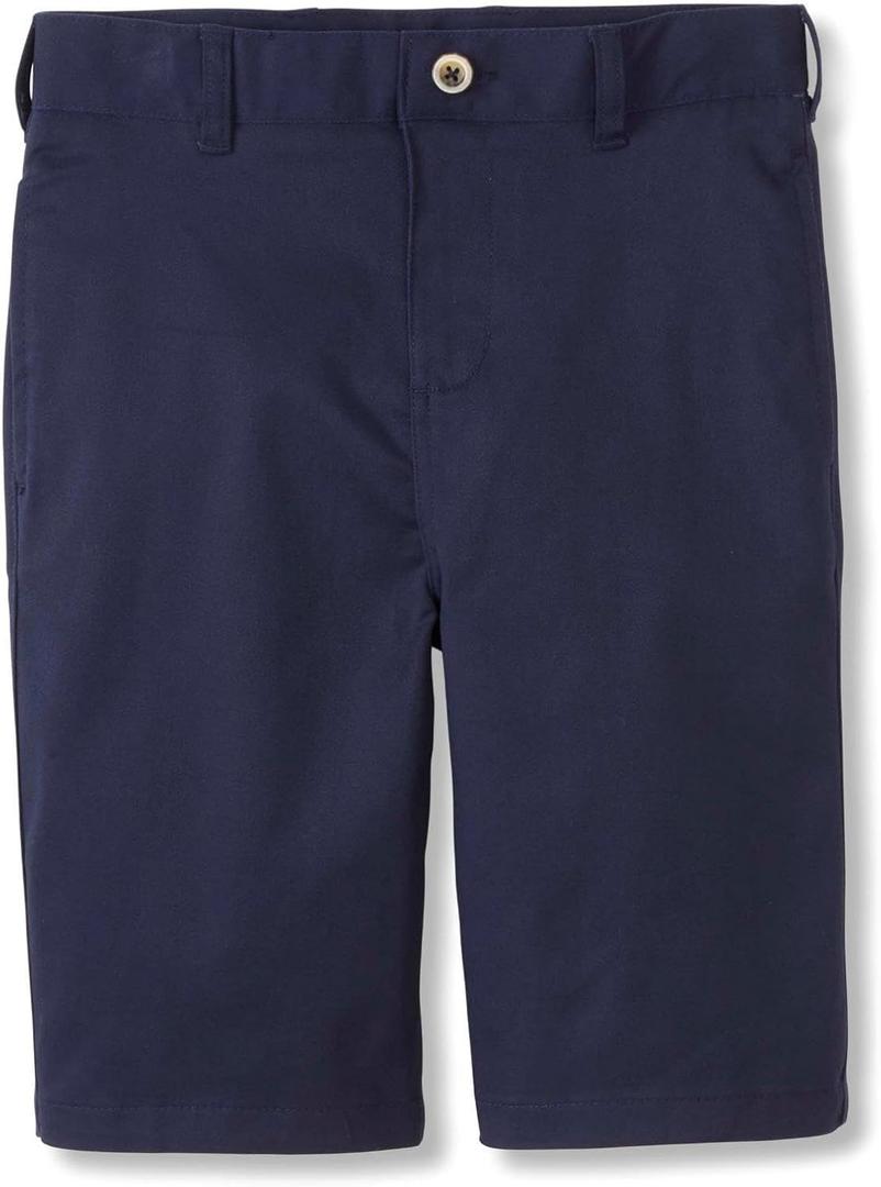 French Toast Boy's Flat Front Stretch Twill Shorts with Adjustable Waist in Standard and Extended Kids Sizes (Blue)