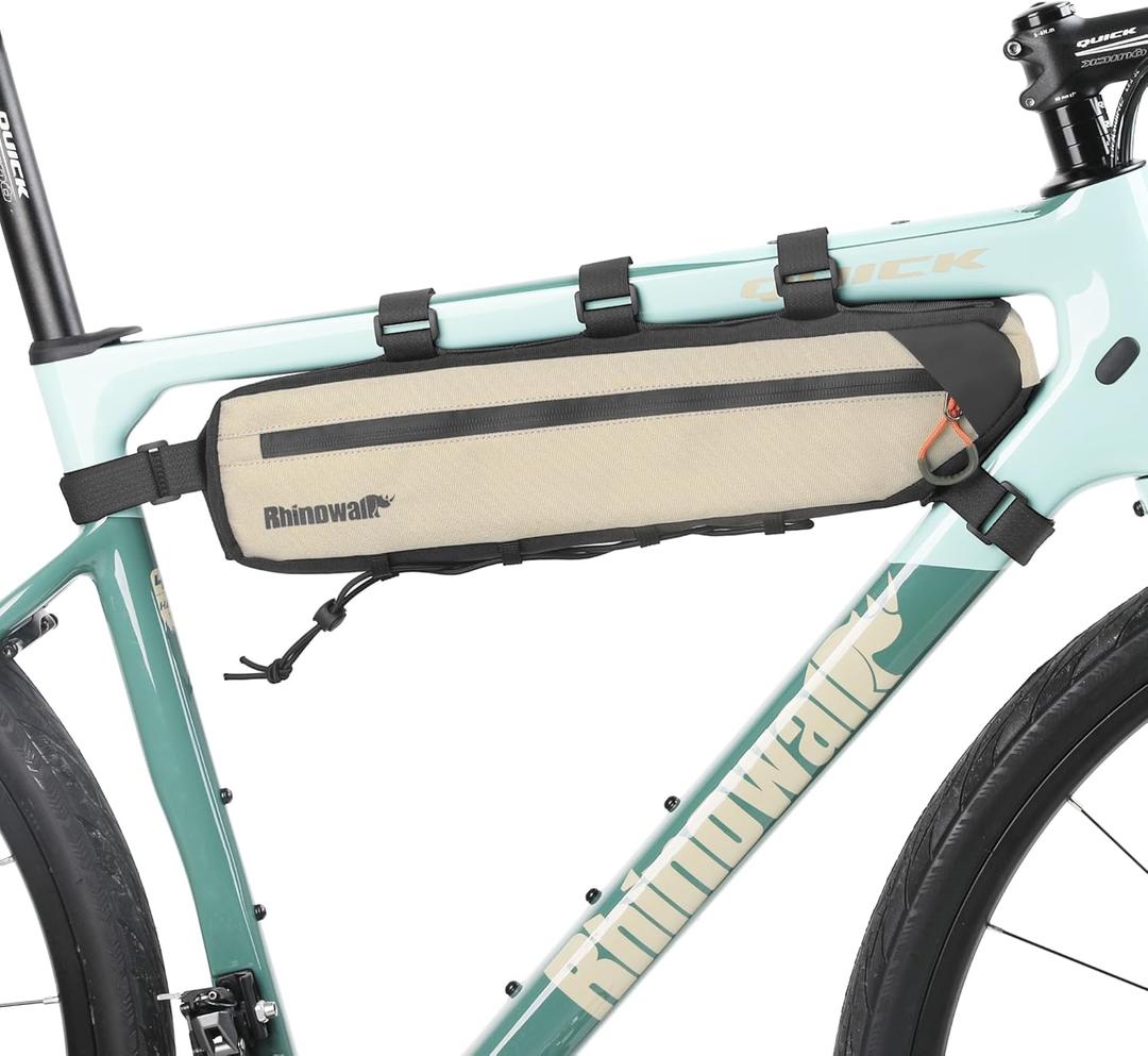 Rhinowalk Top Tube Bag - 2.7L Triangle Bag for Road & Gravel Bikes (Beige)