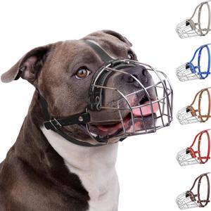 BRONZEDOG Pitbull Dog Muzzle Breathable Metal Basket for Large Dogs Amstaff Staffordshire Terrier Biting Chewing Barking (Leather, Black)