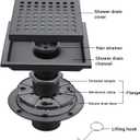 4 Inch Square Shower Floor Drain, Stainless Steel Black Shower Drain Kit with Flange, Floor Drain with Removable Grid Cover, Matte Black