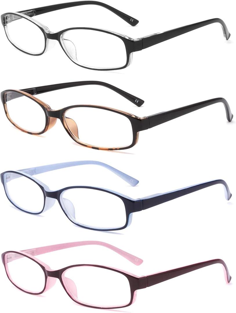 IVNUOYI 4 Pack Reading Glasses Blue Light Blocking with Spring Hinges, Colors Lightweight Readers for Women, Anti Glare UV Computer Eyeglasses 2.0