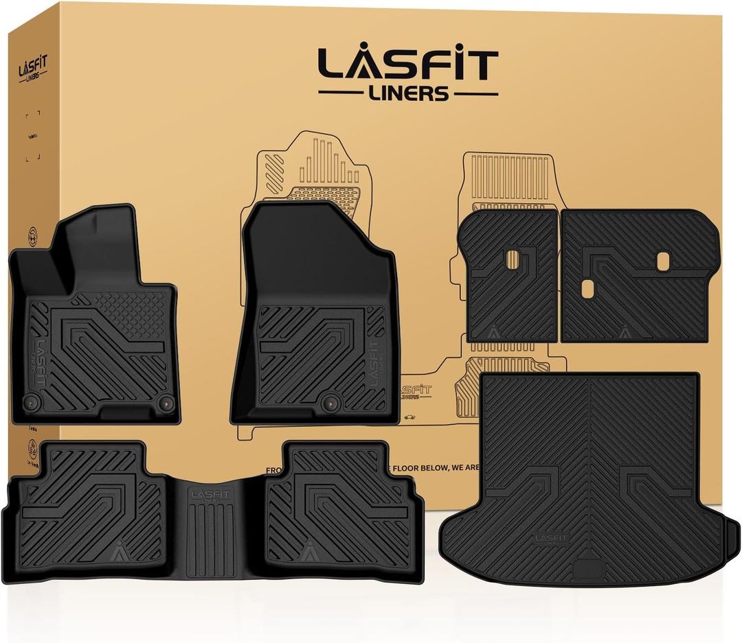 LASFIT Floor & Cargo & Seatback Mats for Kia Sportage 2026 2025 2024 2023 (Only Fit Gas), All Weather TPE Car Mats Custom Fit Kia Sportage 2023-2026 Floor Liners & Trunk Mat with Backrest, Black