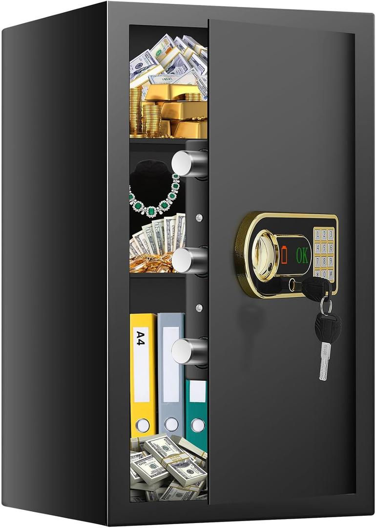 21.65 Height Safe Box, 4.0 Cu ft Large Fireproof Safe for Home, Digital Security Home Safes with Combination and Key, 2 Removable Shelves, Anti-Theft Safes for Document Money Valuables