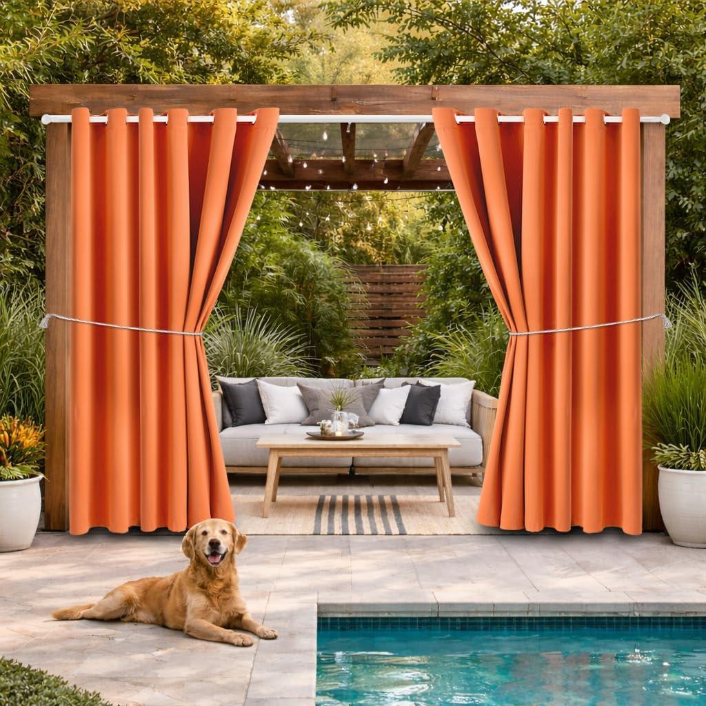 DIVA EN CAMINO DEC Outdoor Patio Curtain Waterproof Darkening Thermal Insulated Indoor Curtains for Bedroom, Porch, Living Room, Pergola, Cabana, W84 x L95, Orange, Set of 2 Panels
