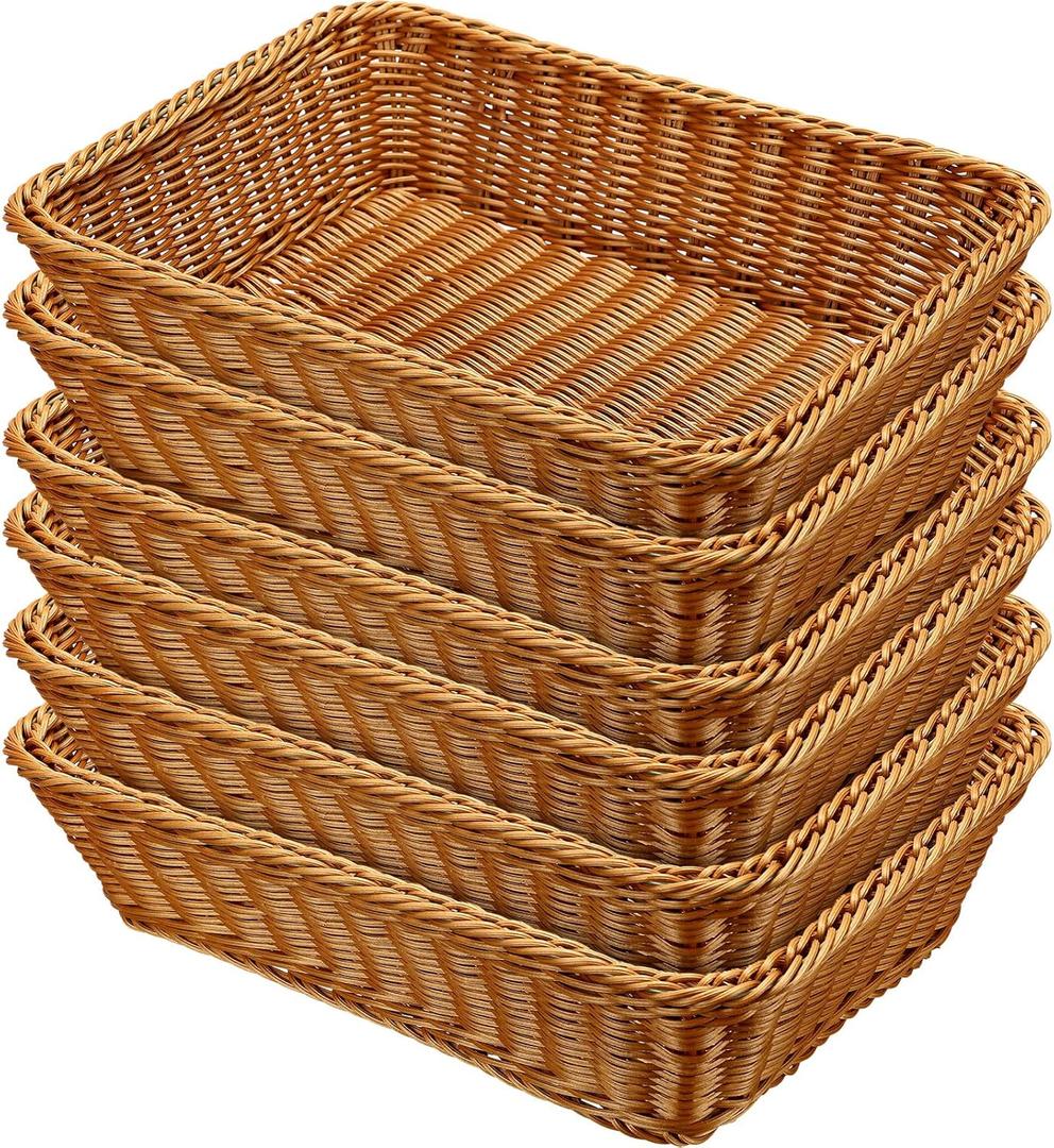 Irenare 6 Pack Wicker Bread Basket 17.7 Inch Woven Bread Serving Baskets for Gifts Poly Rattan Fruit Tabletop Food Trays for Display Vegetables Restaurant Kitchen Snacks