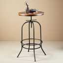 Industrial Bar Table Height Adjustable 37.4-45.3inch Vintage Swivel Pub Tables Solid Wood Top Metal Base with Footrest (Black)