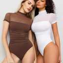 Avidlove Women's Short Sleeve Bodysuit Turtle Neck Body Suits Mesh One Piece Leotard Going Out Tops Date Outfits, M