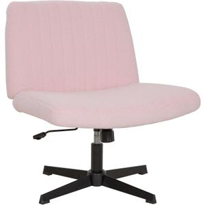 FDW Criss Cross Chair Armless Cross Legged Office Desk Chair Adjustable Swivel Ergonomic Gaming Chair No Wheels Backrest with Wide Seat Native Sponge Computer Task Vanity Chair for Home Office,Pink