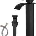 BWE Black Vessel Sink Faucet Single Handle Single Hole Stainless Steel Bathroom Faucet with Waterfall Spout Sink Faucet Lavatory Vanity Deck Mount Mixer Tap (Tall Vessel Sink Faucet, Matte Black)