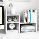Jerry & Maggie - Desktop Organizer Office Storage Rack Adjustable Wood Display Shelf | Birthday Gifts - Toy - Home Decor | - Free Style Rotation Display - True Natural Stand Shelf (White)