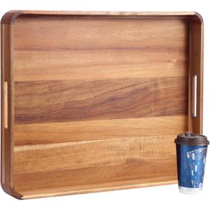Decent Vrvege Large Wooden Ottoman Tray, Great 22"x18" Rectangle Trays for Big Ottoman Counter, Huge Kitchen Wood Serving Tray Round Corner, Living Room Coffee Table Decor Centerpiece Organizer Trays