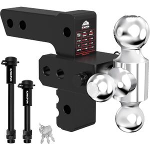 Kingfun Adjustable Trailer Hitch - Drop Hitch Fits 2 Inch Receiver, Tri Ball (1-7/8", 2", 2-5/16") 6 Inch Drop/Rise, 12500 LBS GTW Aluminum Heavy Duty Tow Hitch with Anti-Theft Pin - (Black)