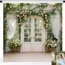 Kate Spring Photography Backdrops Floral Photo Backgrounds Arch Window French Door White Curtains Backdrop, 10x10ft