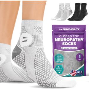 BraceAbility Closed Toe Neuropathy Socks - Diabetic Socks for Women and Men, Foot Pain Relief, Circulation, Anti-Neuropathy, Foot Fatigue, Compression Nerve Support – 1 Pair (Medium Gray)
