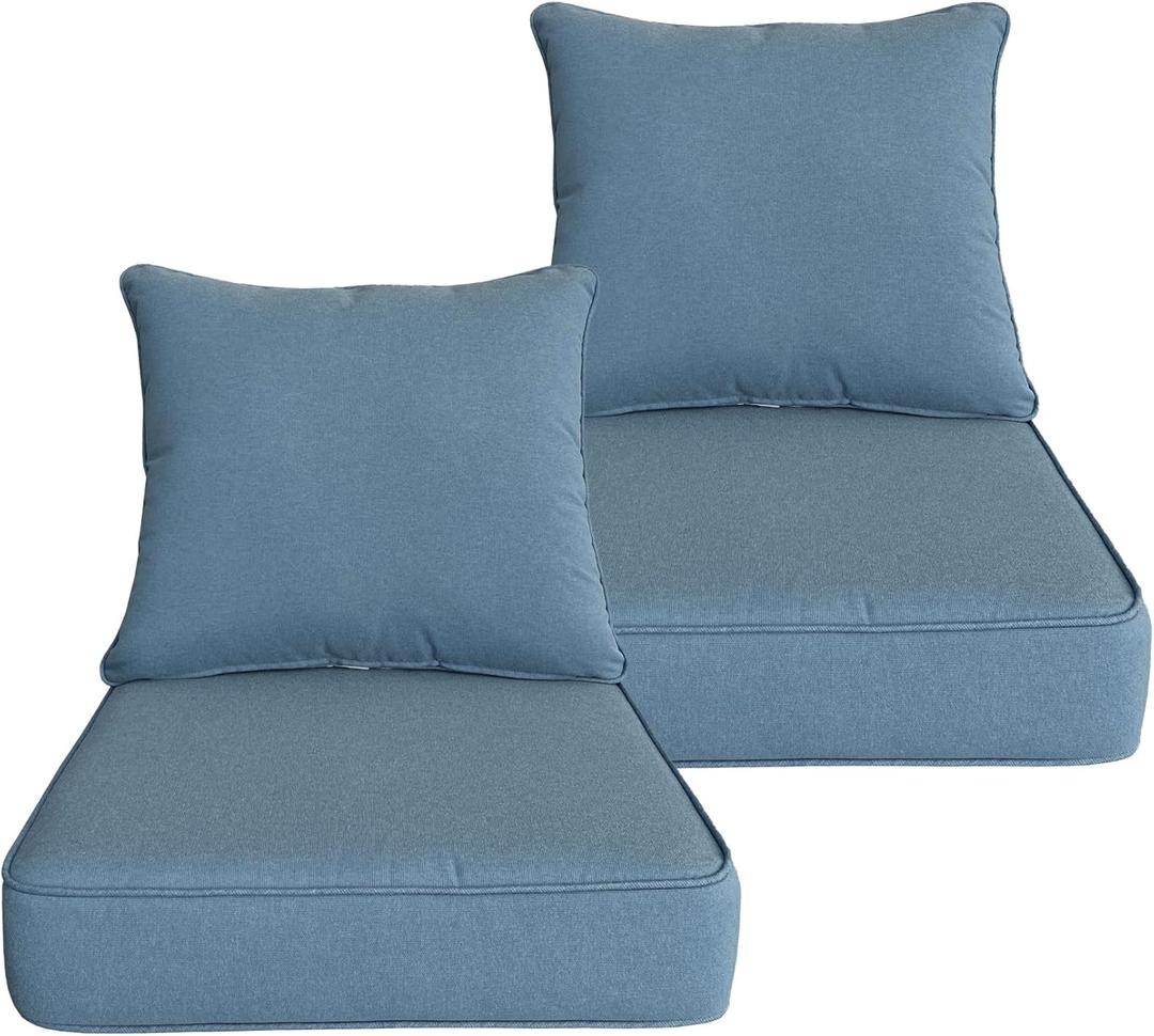 Goodgoods 22x24 inch Outdoor/Indoor Deep Seat Patio Cushions Set of 2 Resilient Foam Filling Water Repellent Stain-Resistant UV Resistant Weather Resistant Deep Seat Bottom Light Blue, 22''x24''x5.1'' 2 sets