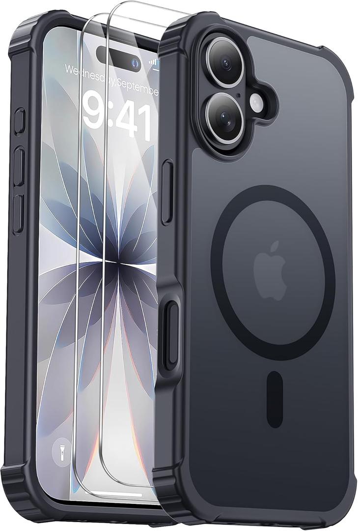 for iPhone 17 Case [Compatible with MagSafe] [2X Screen Protectors] [Military Grade Drop Tested] Heavy Duty Magnetic Phone Case for iPhone 17 6.3",Black