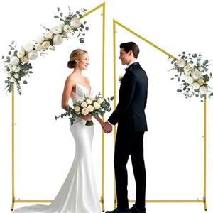 Wedding Arch Backdrop Stand for Parties Set of 2, 7FT/6.7FT Gold Wedding Arches for Ceremony - Reusable Metal Square Balloon Arch Frame for Birthday Party Bridal Baby Shower Graduation Decoration