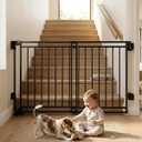 Extra Wide Baby Gate for Stairs Doorways & Kitchen,32"-54" W x 29" H, No Bottom Bar Dog Gate, One-Handed Auto-Close, Hardware Mount Safety Gate for Dogs & Toddlers, Black