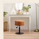 LUE BONA 360Swivel Vanity Stool Chair for Makeup Room, Height Adjustable Stool for Vanity with Storage, Small Whiskey Brown Faux Leather for Bathroom, Living Room