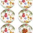 Tarklanda Christmas Placemats Set of 6, 13.4 Inch Round Washable Vinyl Table Mats Christmas Balls Watercolor Plastic Placemats for Holiday Dining Kitchen Winter Xmas Party Decor