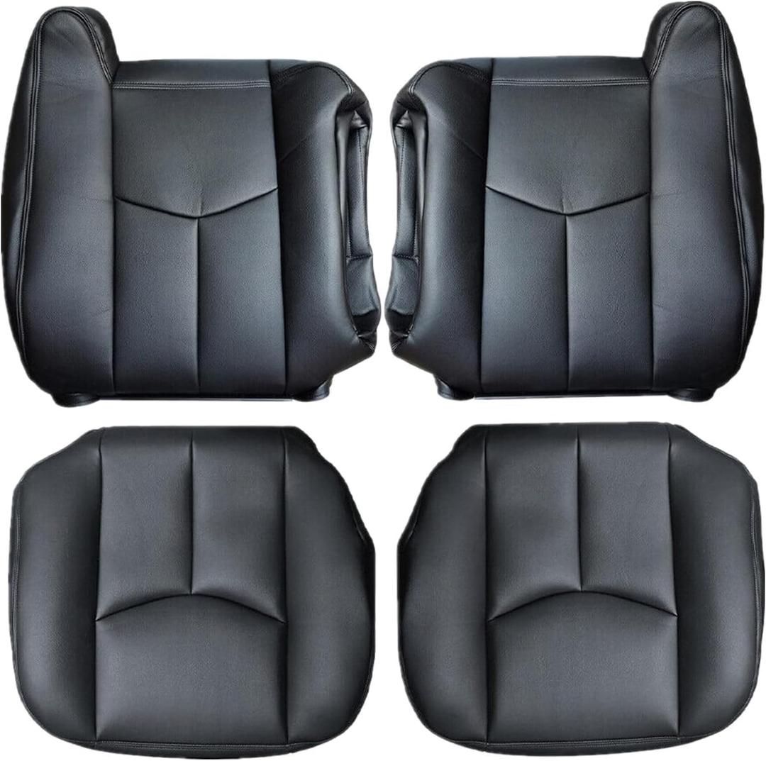 GXARTS Driver and Passenger Side Bottom and Top Lean Back Replacement Leather Seat Cover Black Fit for GMC Sierra Yukon Chevy Silverado Suburban Tahoe Avalanche 2003 2004 2005 2006