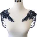 1 Pair Beaded Rhinestones Applique Embellishment for Clothes Epaulettes Shoulder Patches Sewon Diamond Sequin Tassels Applique for Wedding Dress DIY Accessories 9.8X10.2inches (Deepblue)