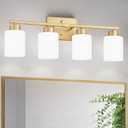 Gold Bathroom Light Fixtures, 4-Light Modern Vanity Light Over Mirror, Wall Sconces with Milky White Frosted Glass Shades, E26 Socket (Bulbs Not Included)