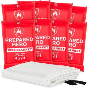 Prepared Hero Emergency Fire Blanket - 8 Pack - Fire Suppression for Kitchen, 39 x 39 Fiberglass Fire Blanket for Home